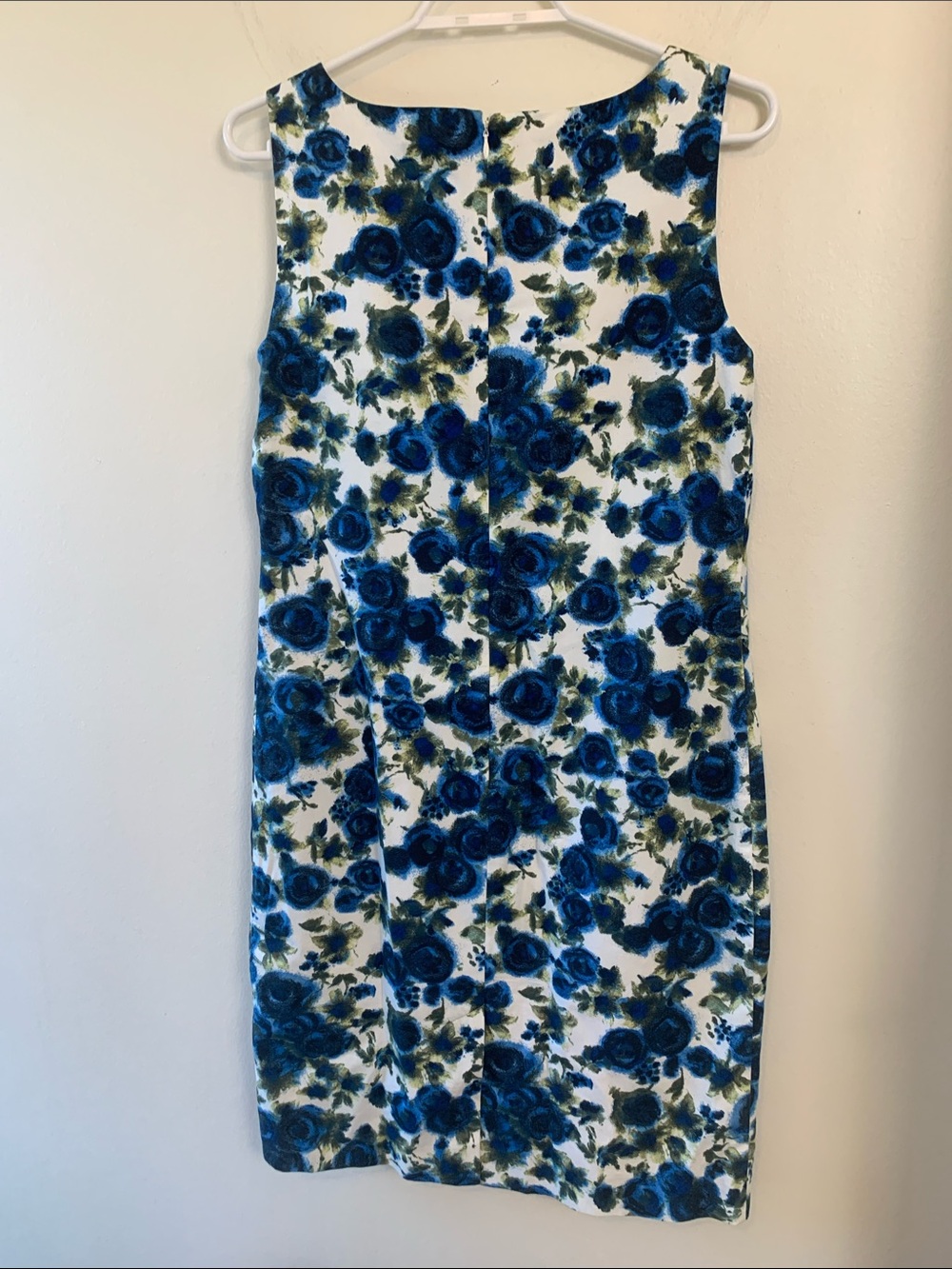 Ann Taylor Blue and White Floral Midi Shift Dress, Lined, Back Zipper - Picture 3 of 11